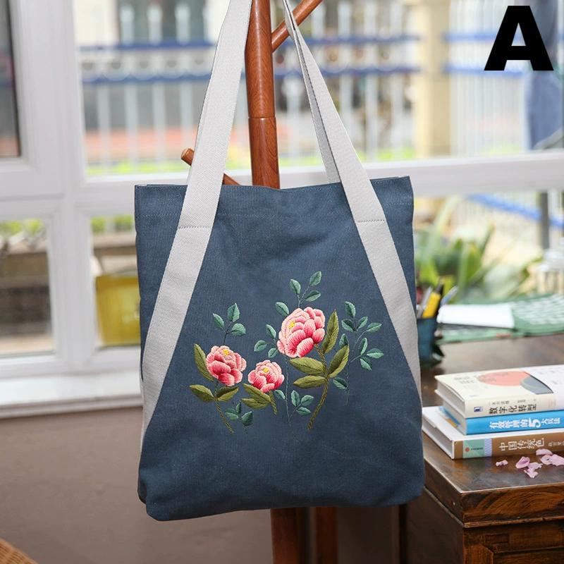 Embroidery Canvas Tote Bag Kits | Colourful Flowers Shoulder Bag | Diy Handmade Gift  - A - image 1