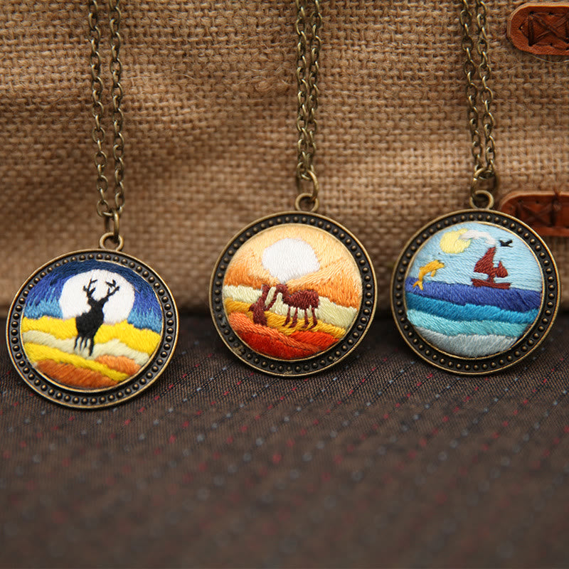 Embroidery Landscape Necklace Kits | Diy Backpack Pendant | Unique Birthday Gifts - image 1