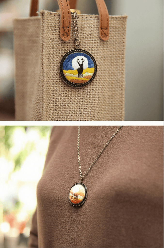 Embroidery Landscape Necklace Kits | Diy Backpack Pendant | Unique Birthday Gifts - image 3