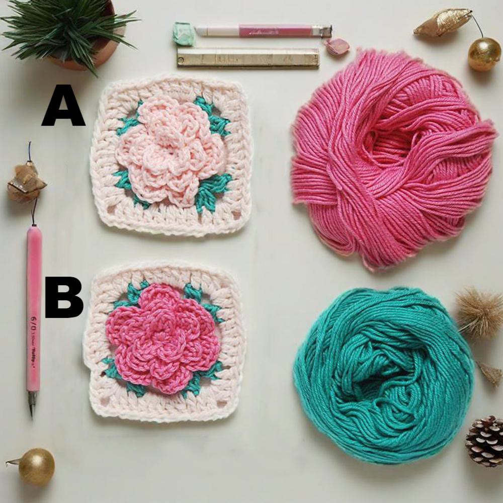 Diy Handmade Rose Granny Square Crochet Kit - 3d Floral Coasters Craft | Perfect Gifts For Crafters - B - image 3