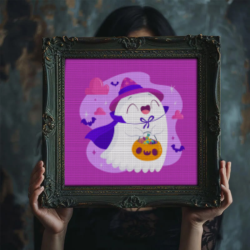 Cross Stitch Kit - Happy Ghost | Adorable Halloween Craft | Nice Wall Hanging Decor - image 2