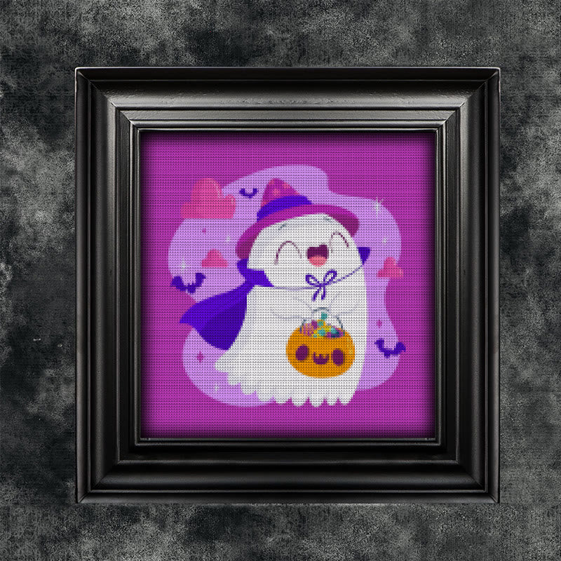 Cross Stitch Kit - Happy Ghost | Adorable Halloween Craft | Nice Wall Hanging Decor - image 1