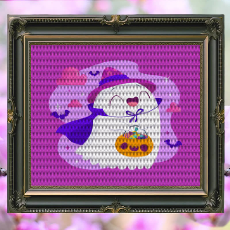 Cross Stitch Kit - Happy Ghost | Adorable Halloween Craft | Nice Wall Hanging Decor - image 3