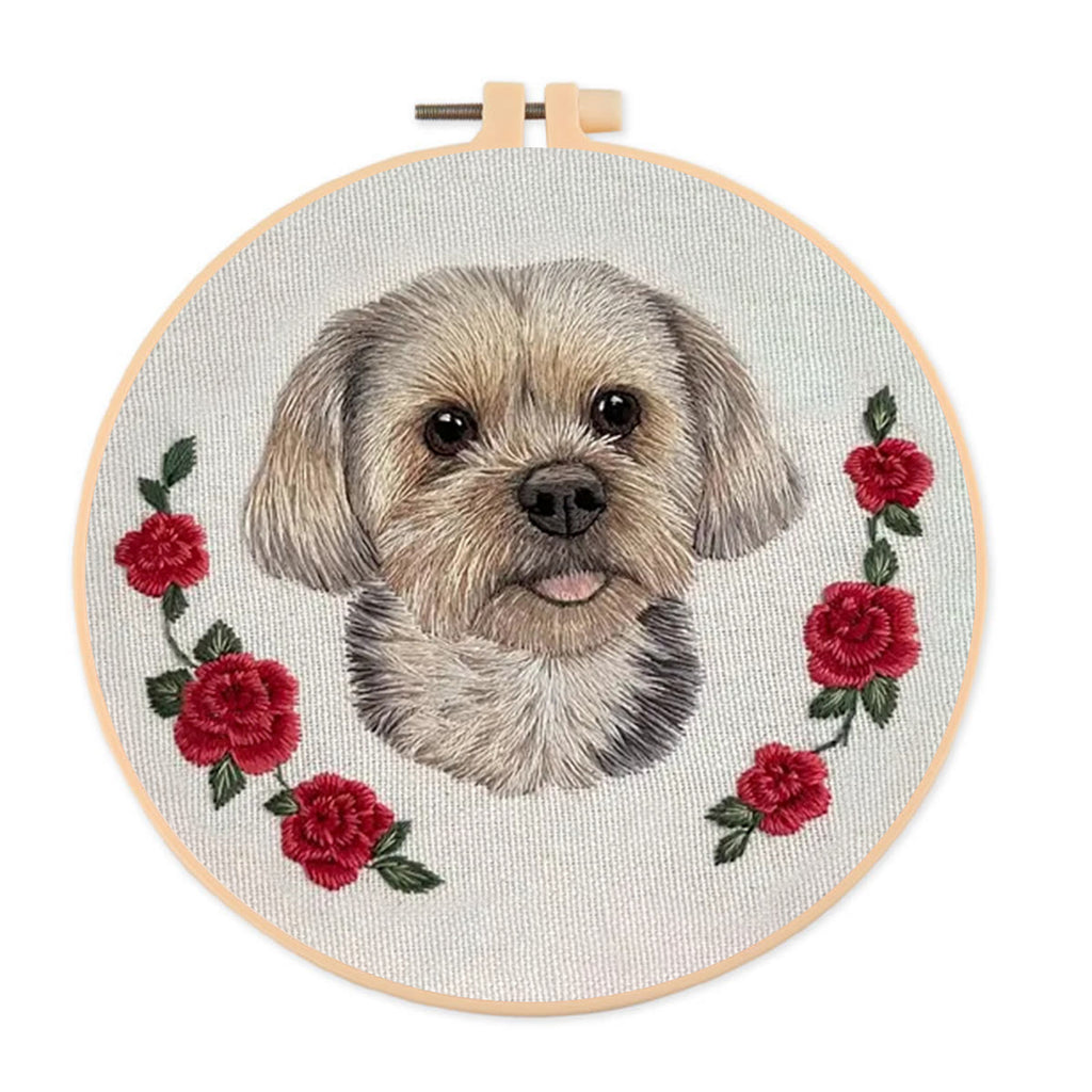 Rubbyoo Embroidery Kit - Puppy With Roses | Birthday Gifts For Dog Lovers | Cute Animal Craft  - 20*20cm - image 0