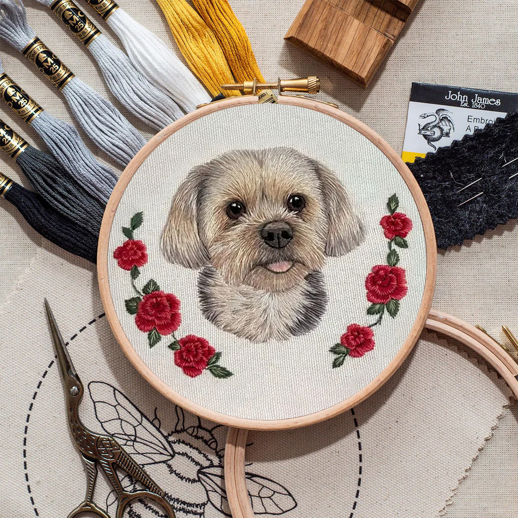 Rubbyoo Embroidery Kit - Puppy With Roses | Birthday Gifts For Dog Lovers | Cute Animal Craft  - image 1