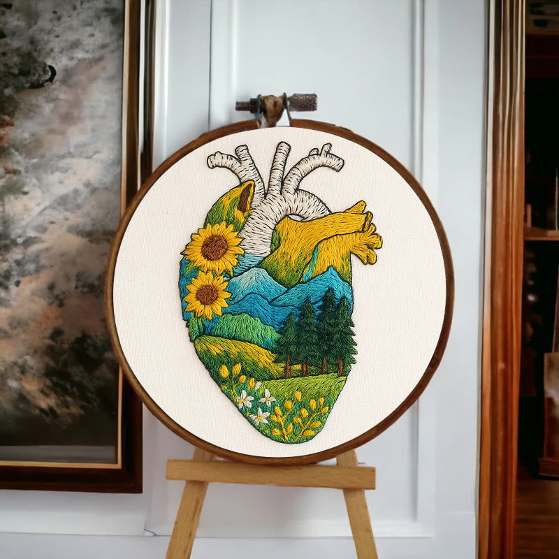 Rubbyoo Embroidery Kit - Natural Heart | Handmade Stitch Artwork | Unique Landscape Craft - image 1
