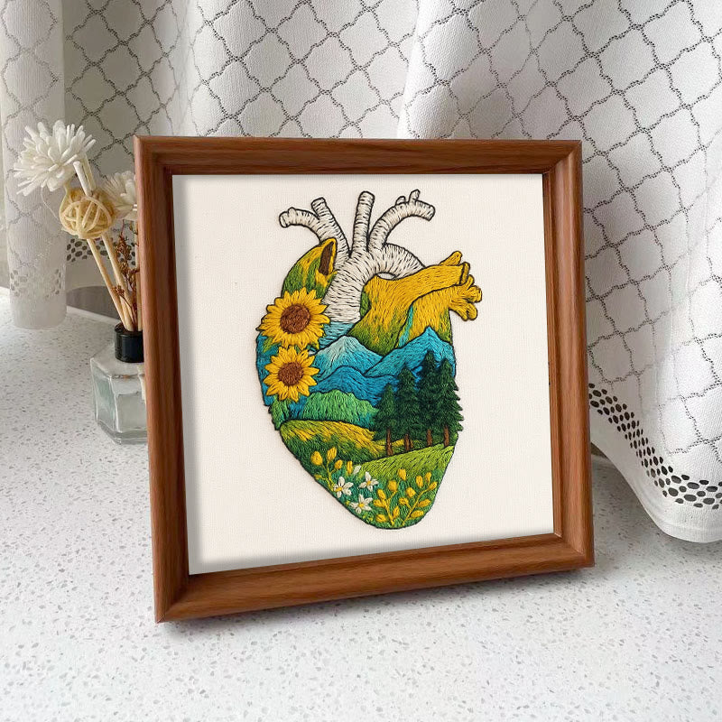 Rubbyoo Embroidery Kit - Natural Heart | Handmade Stitch Artwork | Unique Landscape Craft - Embroidery Kit Plus An Extra Frame - image 3