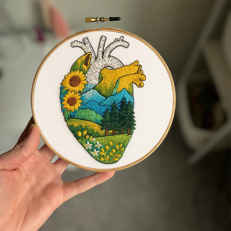 Rubbyoo Embroidery Kit - Natural Heart | Handmade Stitch Artwork | Unique Landscape Craft - image 2