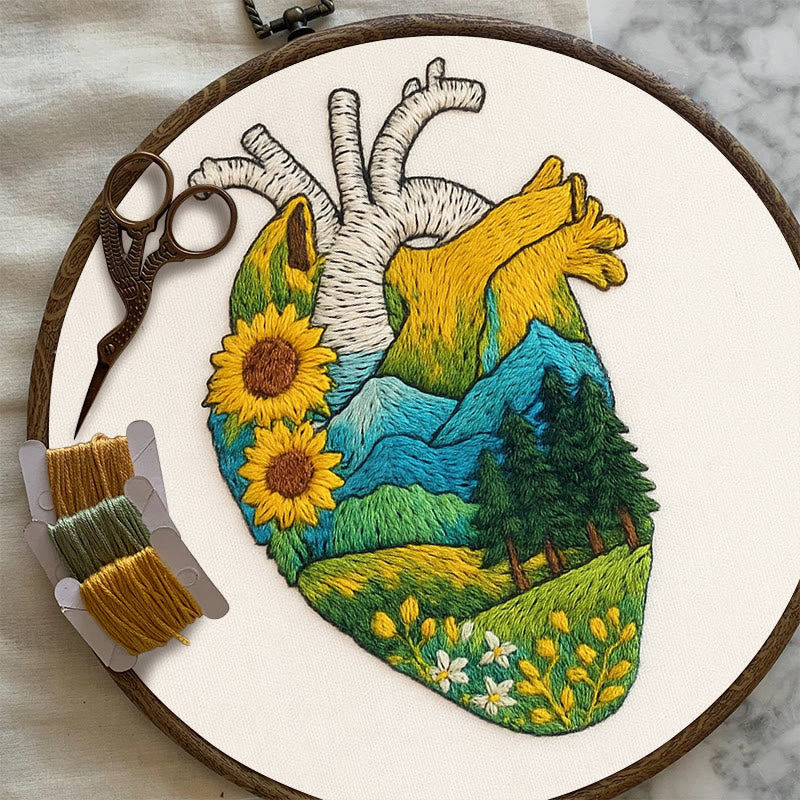 Rubbyoo Embroidery Kit - Natural Heart | Handmade Stitch Artwork | Unique Landscape Craft - image 9