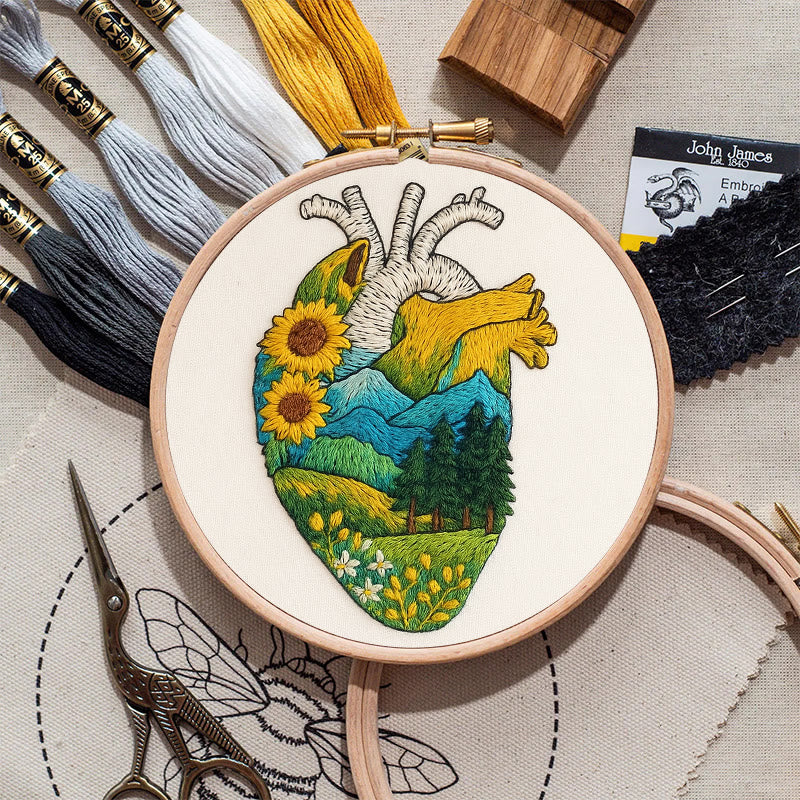 Rubbyoo Embroidery Kit - Natural Heart | Handmade Stitch Artwork | Unique Landscape Craft - image 10