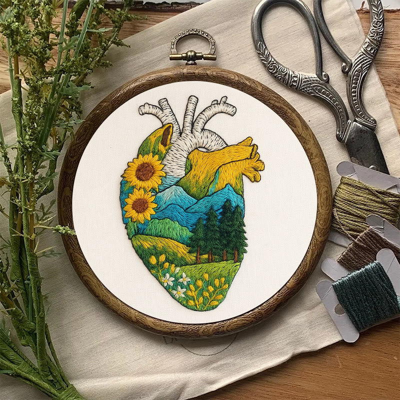 Rubbyoo Embroidery Kit - Natural Heart | Handmade Stitch Artwork | Unique Landscape Craft - image 8