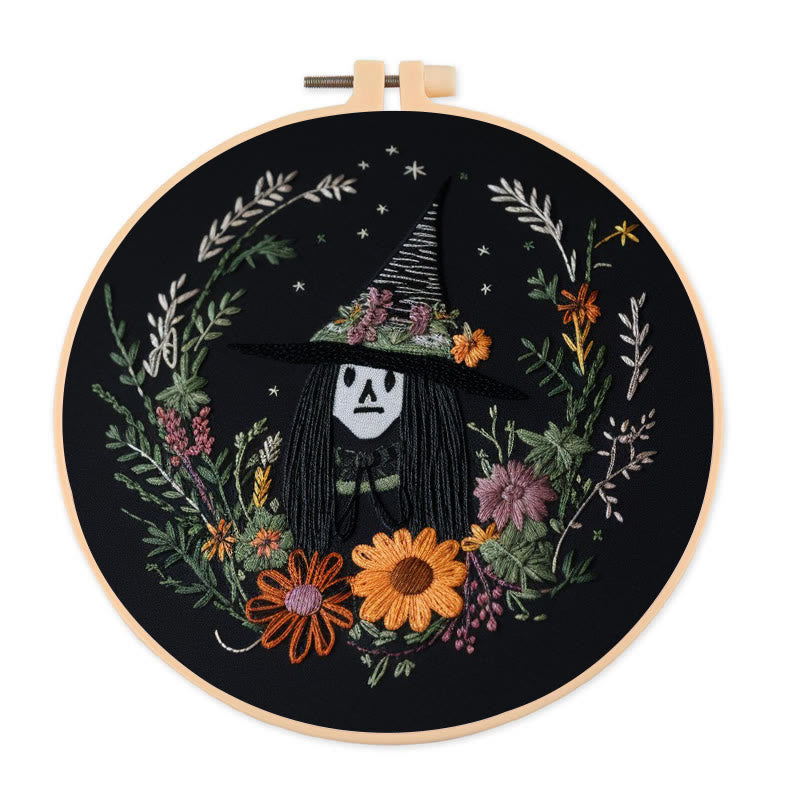 Rubbyoo Embroidery Kit - Halloween Witch | Diy Needlework For Craft Lover | Holiday Home Decor - 20*20cm - image 0