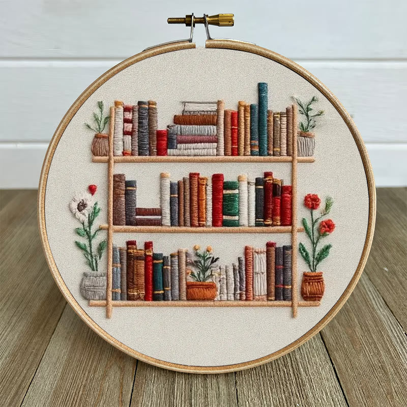 Rubbyoo Embroidery Kit - Tidy Bookshelf With Flowers | Diy Handicraft For Book Lovers | Suitable For Wall Decoration - image 8