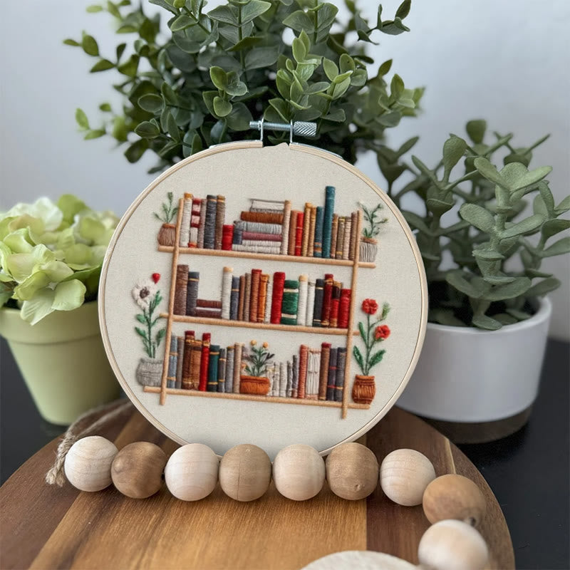 Rubbyoo Embroidery Kit - Tidy Bookshelf With Flowers | Diy Handicraft For Book Lovers | Suitable For Wall Decoration - image 6