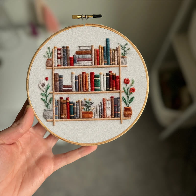 Rubbyoo Embroidery Kit - Tidy Bookshelf With Flowers | Diy Handicraft For Book Lovers | Suitable For Wall Decoration - image 5
