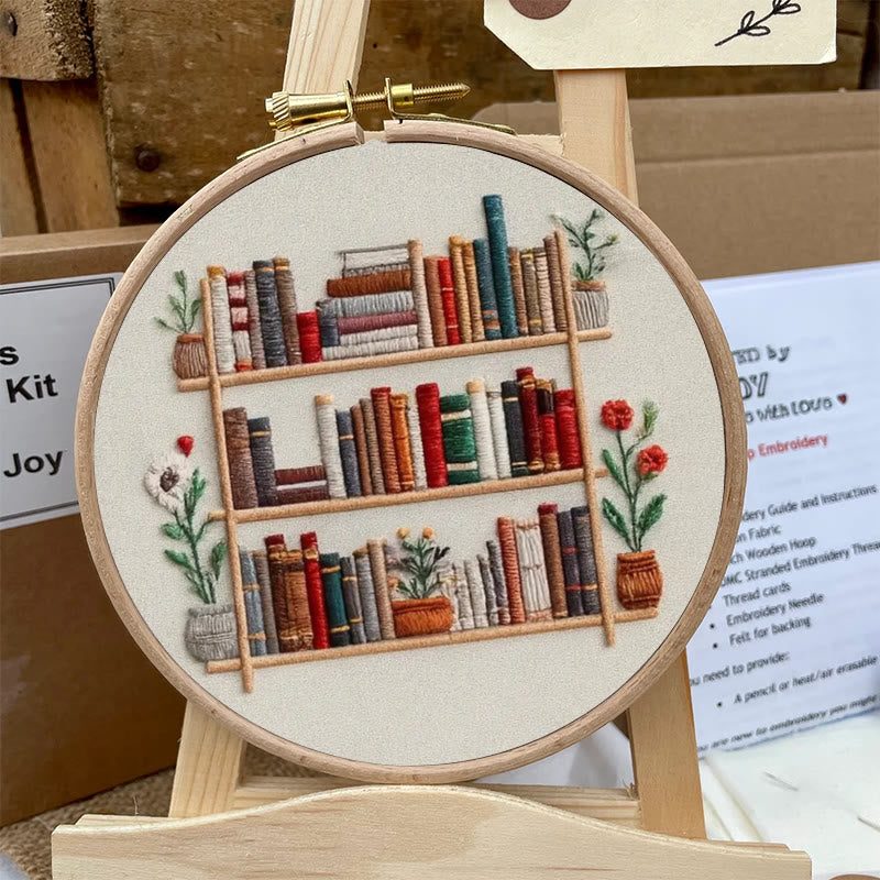 Rubbyoo Embroidery Kit - Tidy Bookshelf With Flowers | Diy Handicraft For Book Lovers | Suitable For Wall Decoration - image 7