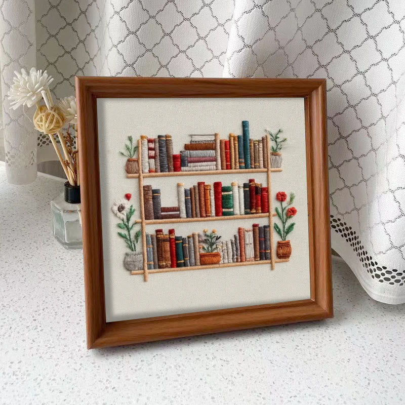 Rubbyoo Embroidery Kit - Tidy Bookshelf With Flowers | Diy Handicraft For Book Lovers | Suitable For Wall Decoration - Embroidery Kit Plus An Extra Frame - image 9