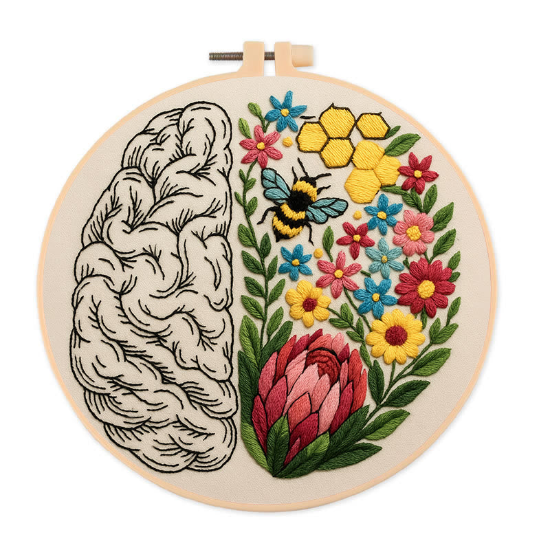 Rubbyoo Embroidery Kit - Floral Brain | Diy Creative Needlepoint | Art Crafts For Home Decor  - 20*20cm - image 0