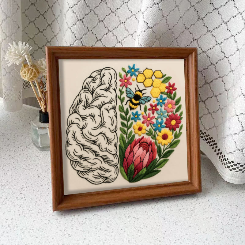 Rubbyoo Embroidery Kit - Floral Brain | Diy Creative Needlepoint | Art Crafts For Home Decor  - Embroidery Kit Plus An Extra Frame - image 9
