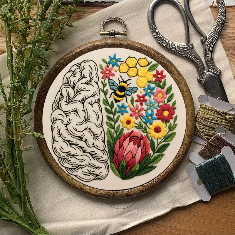 Rubbyoo Embroidery Kit - Floral Brain | Diy Creative Needlepoint | Art Crafts For Home Decor  - image 1