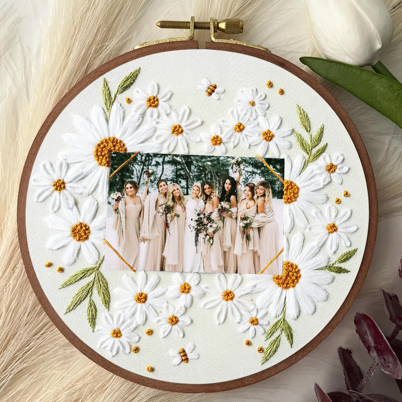 Rubbyoo Embroidery Photo Frame Kit - Attractive Daisy | Diy Floral Handicraft | Unique Art Decor - image 1