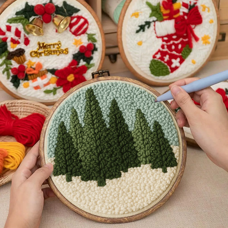 Snowy Forest Punch Needle Kit - Diy Punch Needle Coaster | Christmas Winter Handicraft | Perfect Housewarming Gift - image 5