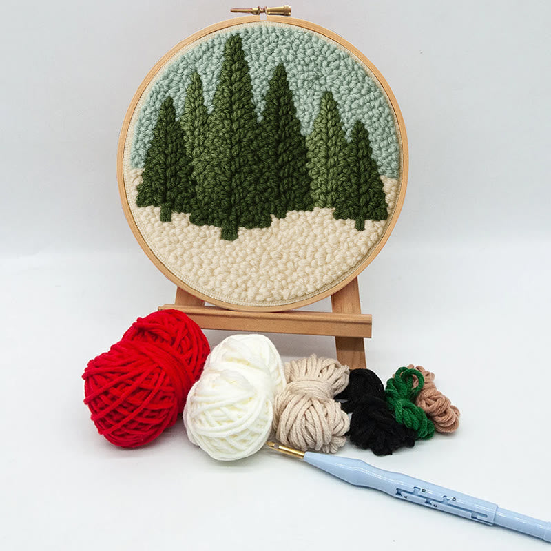 Snowy Forest Punch Needle Kit - Diy Punch Needle Coaster | Christmas Winter Handicraft | Perfect Housewarming Gift - image 1