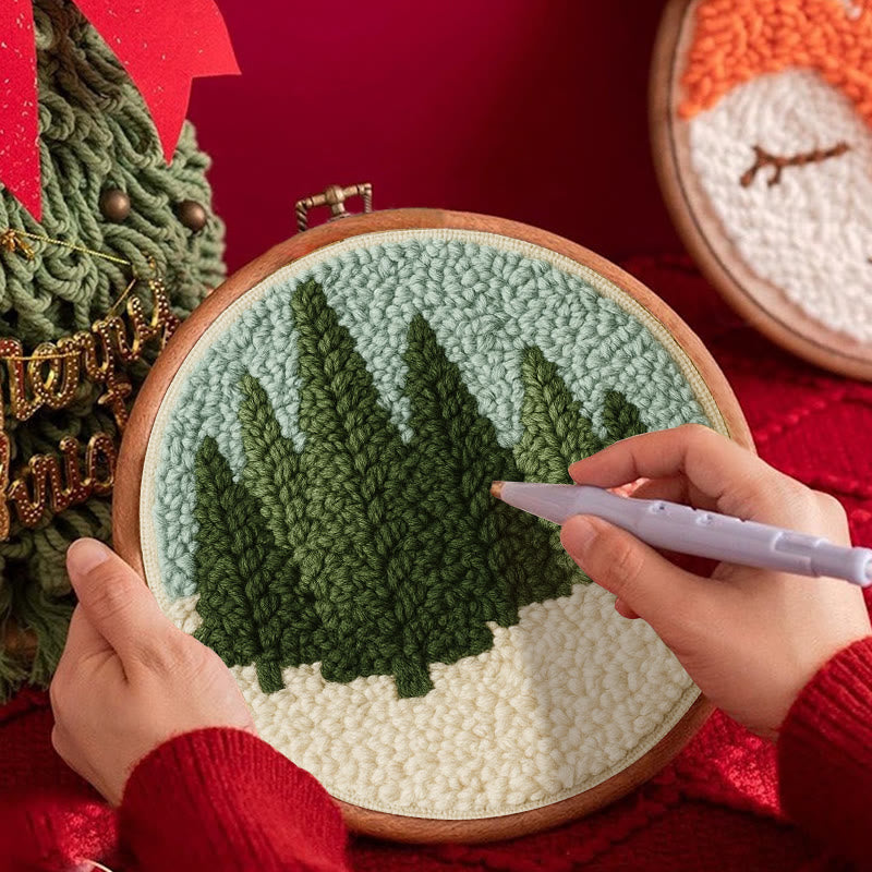 Snowy Forest Punch Needle Kit - Diy Punch Needle Coaster | Christmas Winter Handicraft | Perfect Housewarming Gift - image 4