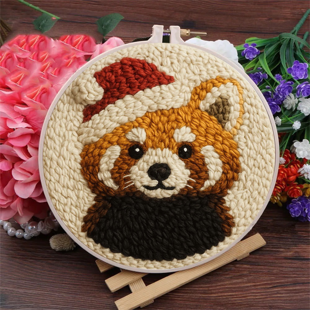  Christmas Red Panda Punch Needle Kit - Diy Punch Needle Coaster | Perfect Christmas Handicraft | Animal Tufted Coaster - image 3