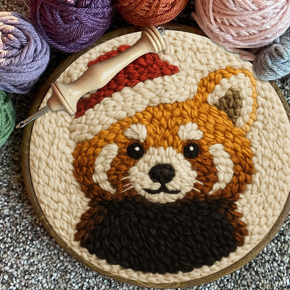  Christmas Red Panda Punch Needle Kit - Diy Punch Needle Coaster | Perfect Christmas Handicraft | Animal Tufted Coaster - image 7