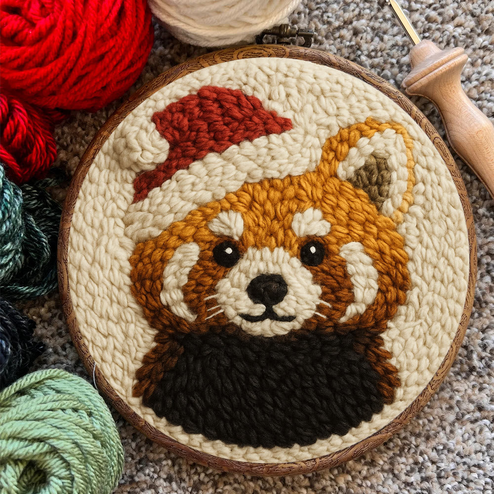  Christmas Red Panda Punch Needle Kit - Diy Punch Needle Coaster | Perfect Christmas Handicraft | Animal Tufted Coaster - image 6