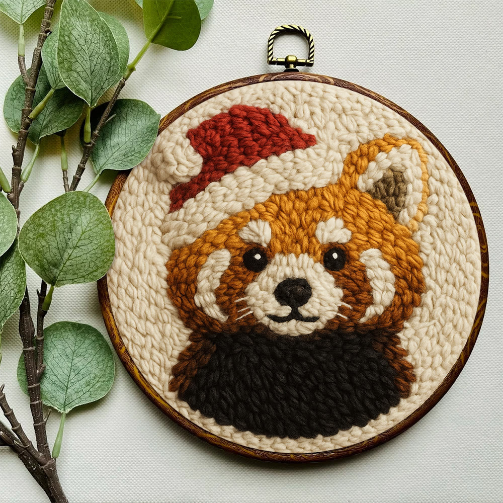  Christmas Red Panda Punch Needle Kit - Diy Punch Needle Coaster | Perfect Christmas Handicraft | Animal Tufted Coaster - image 4