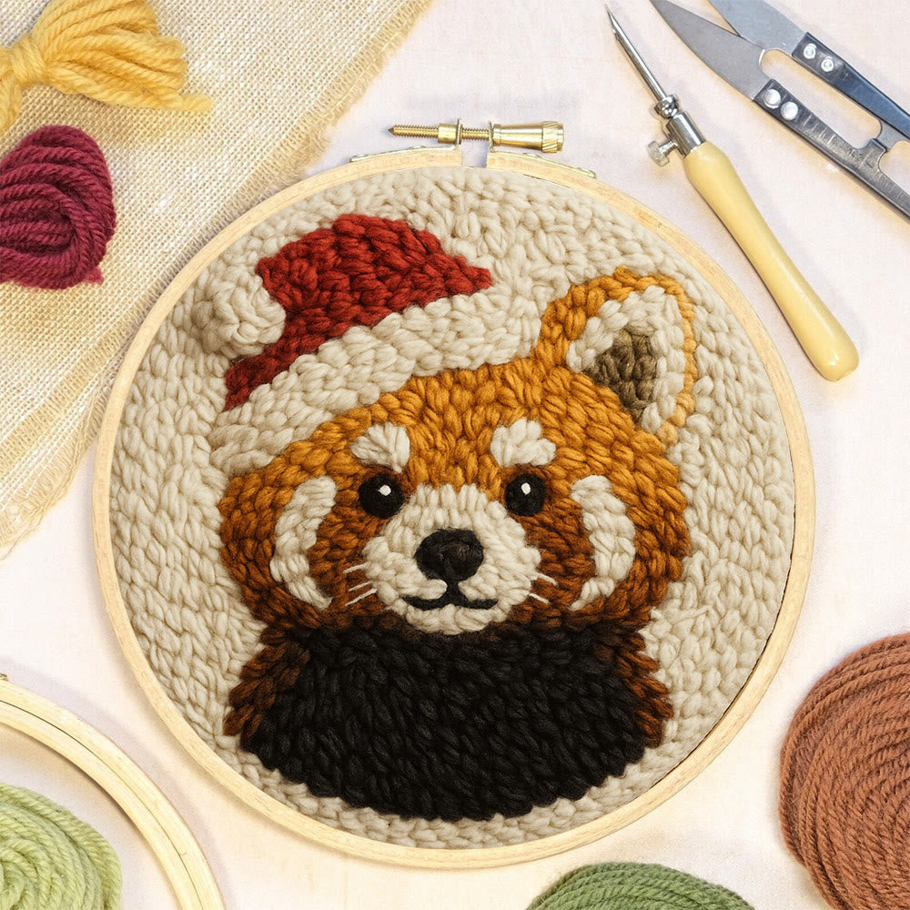  Christmas Red Panda Punch Needle Kit - Diy Punch Needle Coaster | Perfect Christmas Handicraft | Animal Tufted Coaster - image 5