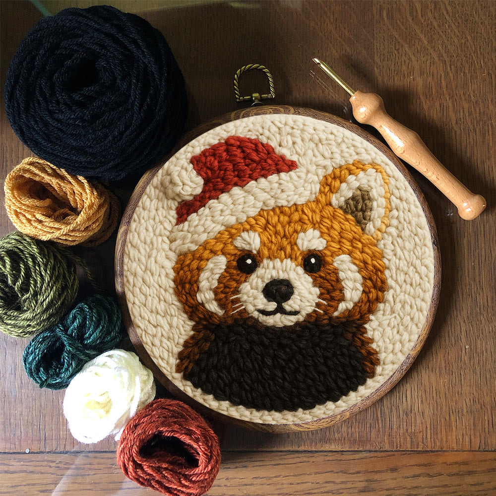  Christmas Red Panda Punch Needle Kit - Diy Punch Needle Coaster | Perfect Christmas Handicraft | Animal Tufted Coaster - image 8
