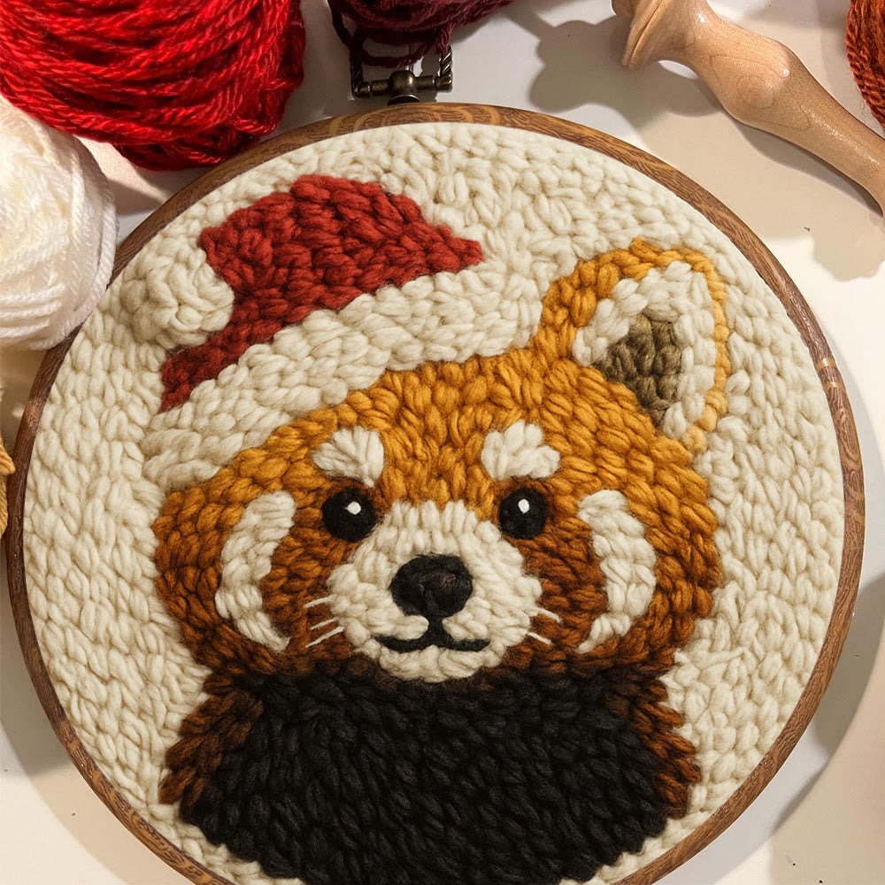  Christmas Red Panda Punch Needle Kit - Diy Punch Needle Coaster | Perfect Christmas Handicraft | Animal Tufted Coaster - image 1