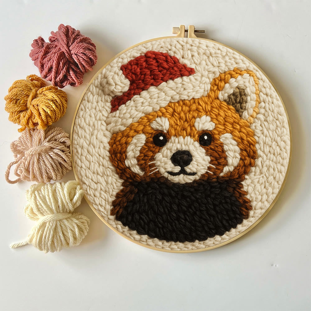  Christmas Red Panda Punch Needle Kit - Diy Punch Needle Coaster | Perfect Christmas Handicraft | Animal Tufted Coaster - image 2
