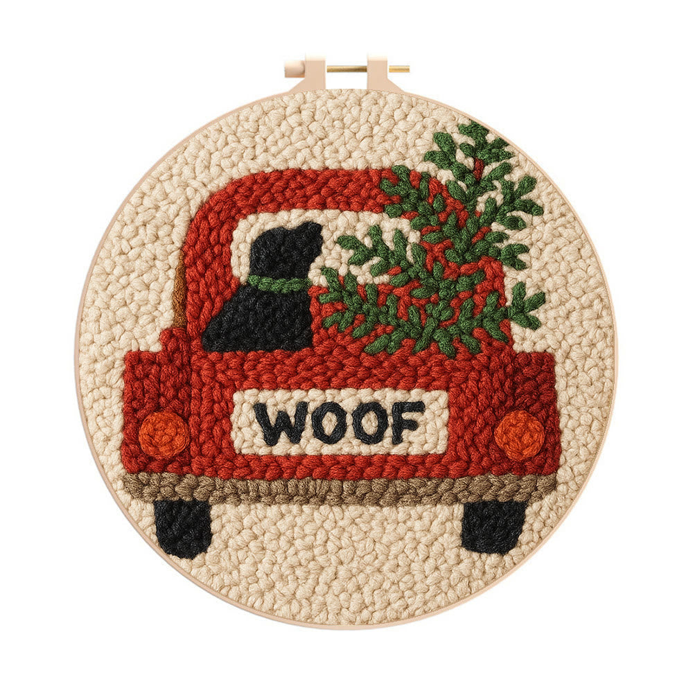  Woof Truck Punch Needle Kit - Diy Punch Needle Coaster | Craft For Handmade Enthusiast | Unique Decorative Gifts - 8 inch Hoop Kit - image 0