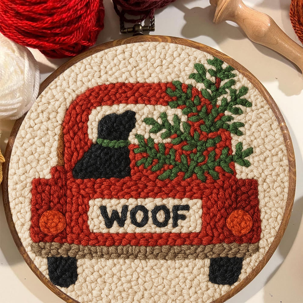  Woof Truck Punch Needle Kit - Diy Punch Needle Coaster | Craft For Handmade Enthusiast | Unique Decorative Gifts - image 1