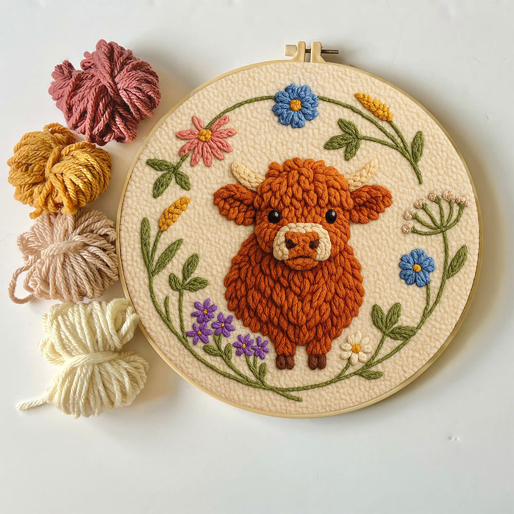 Floral Cow Punch Needle Kit - Diy Punch Needle Coaster | Adorable Animal Artcraft | Handmade Birthday Gifts  - image 9