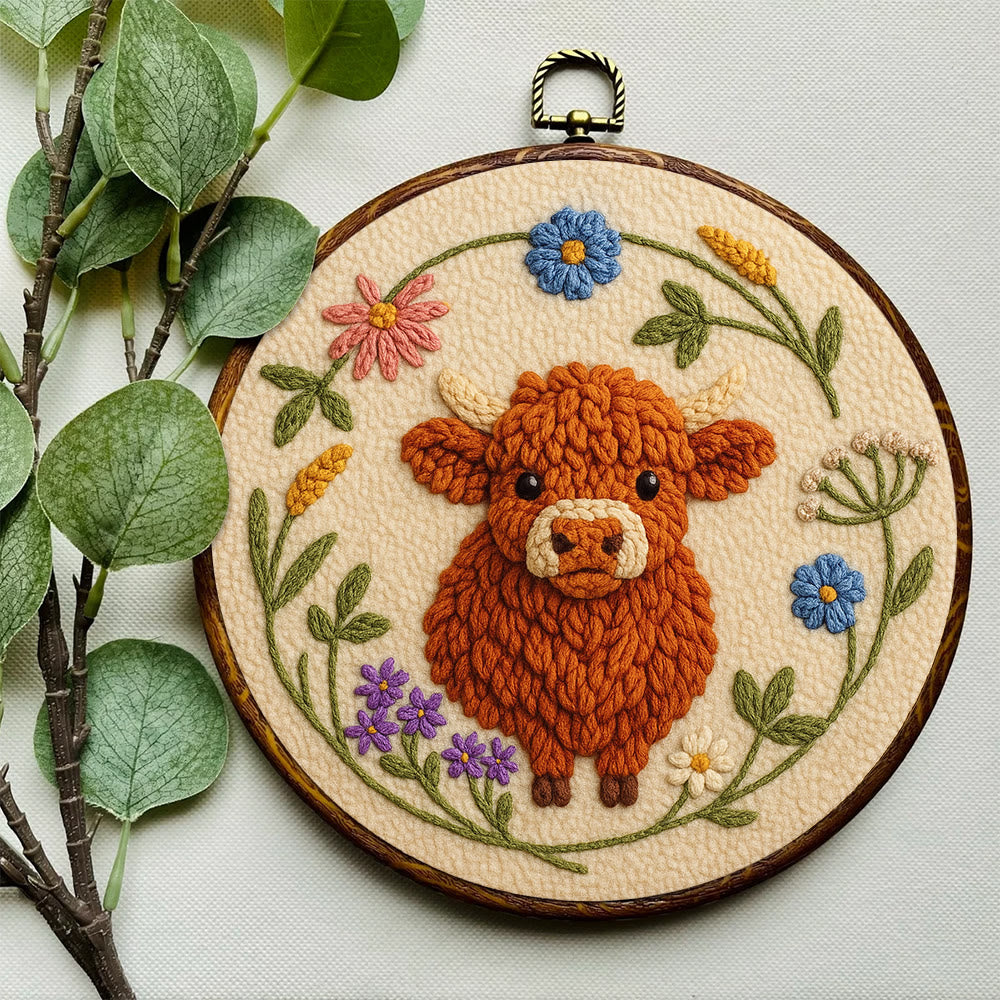 Floral Cow Punch Needle Kit - Diy Punch Needle Coaster | Adorable Animal Artcraft | Handmade Birthday Gifts  - image 4