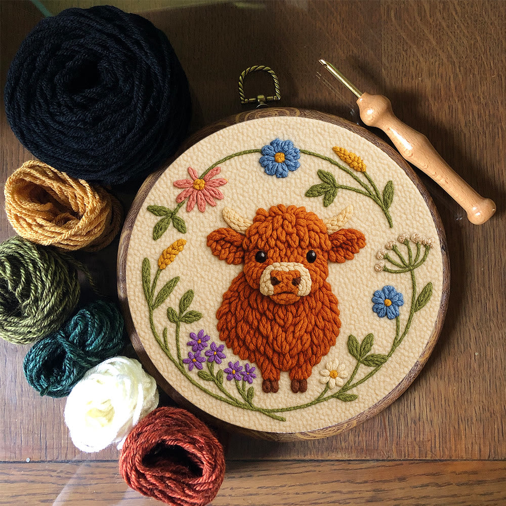 Floral Cow Punch Needle Kit - Diy Punch Needle Coaster | Adorable Animal Artcraft | Handmade Birthday Gifts  - image 3