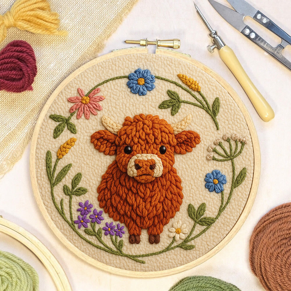 Floral Cow Punch Needle Kit - Diy Punch Needle Coaster | Adorable Animal Artcraft | Handmade Birthday Gifts  - image 5