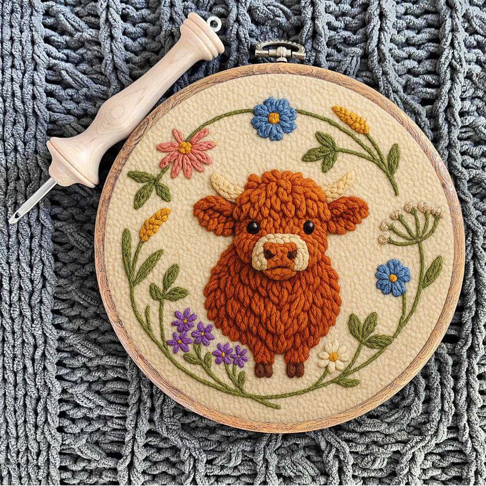 Floral Cow Punch Needle Kit - Diy Punch Needle Coaster | Adorable Animal Artcraft | Handmade Birthday Gifts  - image 8