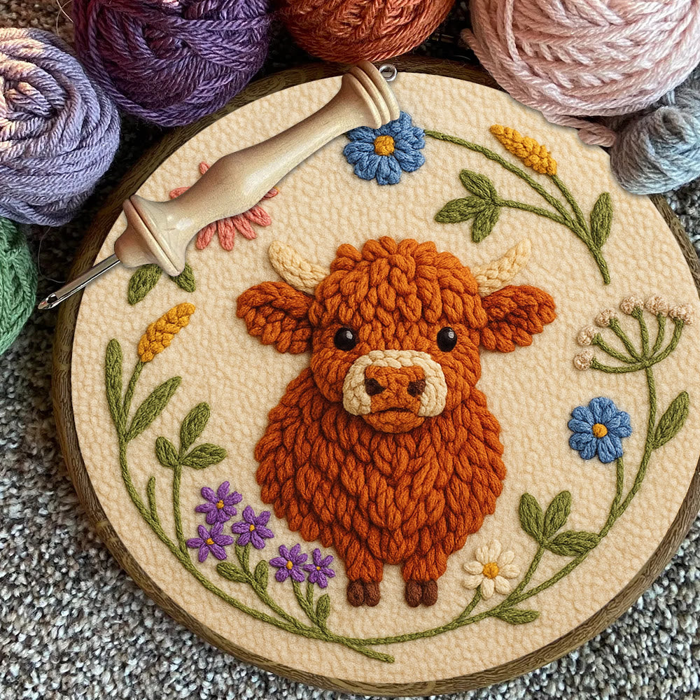 Floral Cow Punch Needle Kit - Diy Punch Needle Coaster | Adorable Animal Artcraft | Handmade Birthday Gifts  - image 6