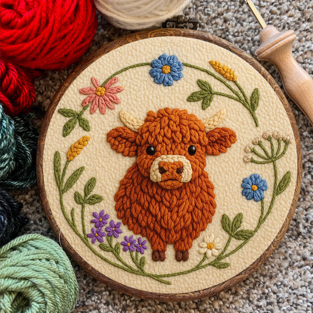 Floral Cow Punch Needle Kit - Diy Punch Needle Coaster | Adorable Animal Artcraft | Handmade Birthday Gifts  - image 7