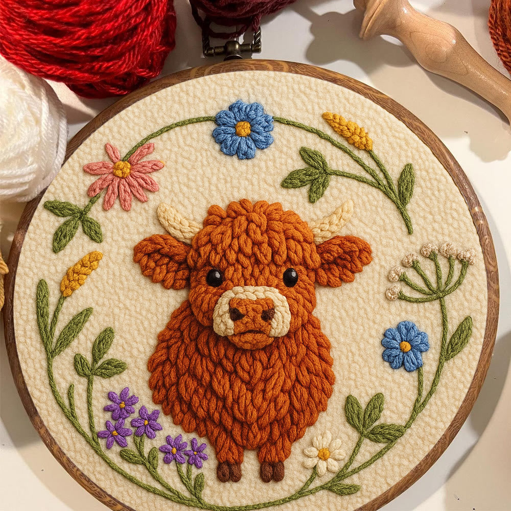 Floral Cow Punch Needle Kit - Diy Punch Needle Coaster | Adorable Animal Artcraft | Handmade Birthday Gifts  - image 2