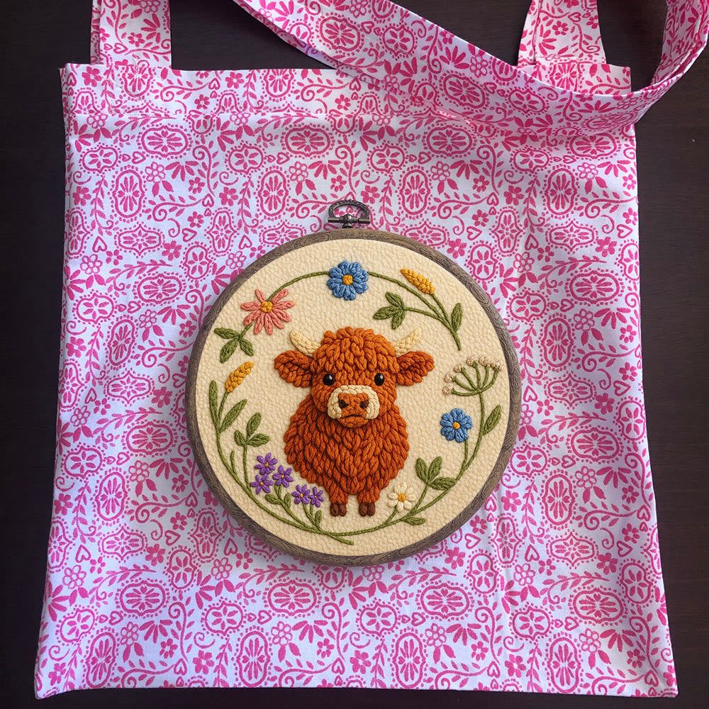 Floral Cow Punch Needle Kit - Diy Punch Needle Coaster | Adorable Animal Artcraft | Handmade Birthday Gifts  - image 10