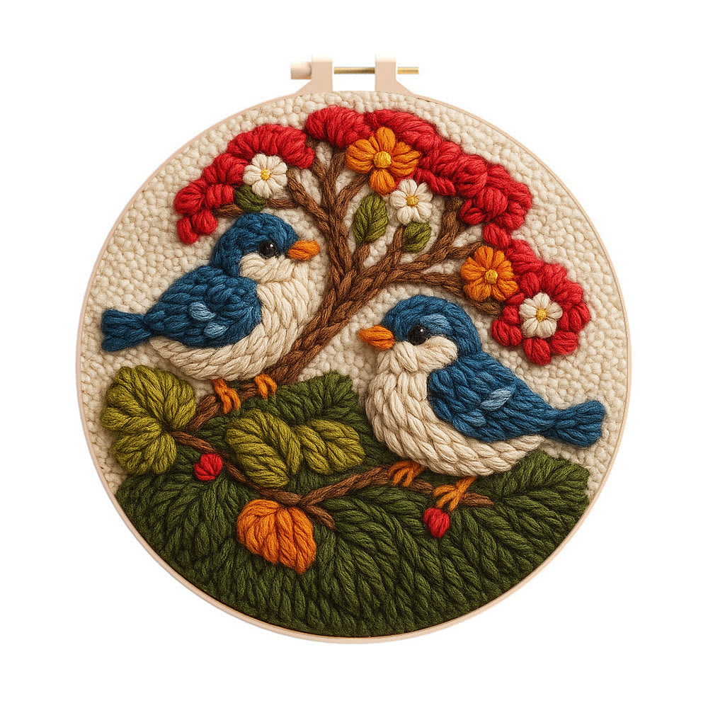  Stunning Birds Punch Needle Kit - Diy Punch Needle Coaster | Bird Needle Artwork | Beginner Handmade Craft - 8 inch Hoop Kit - image 0