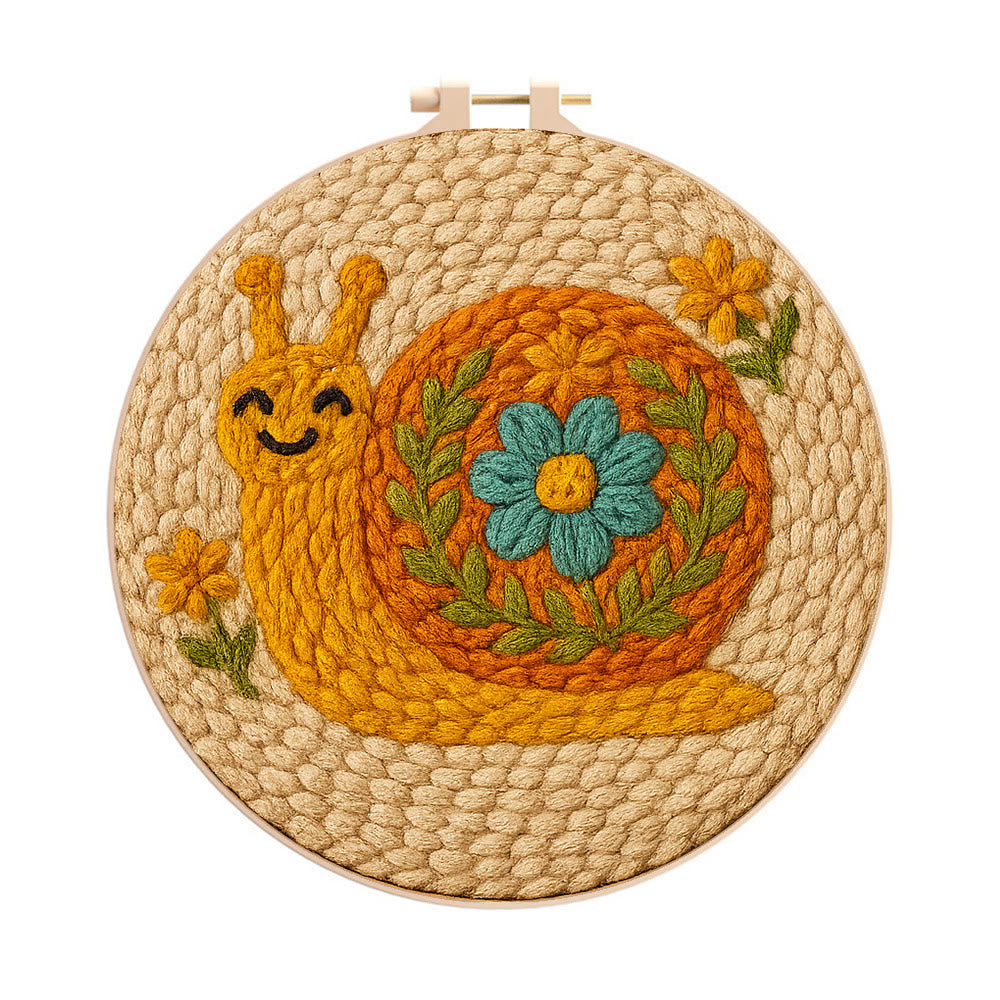 Smiling Snail Punch Needle Kit -  Diy Punch Needle Coaster | Cute Gift Ideas |  Easy Handmade Needlework - 8 inch Hoop Kit - image 0