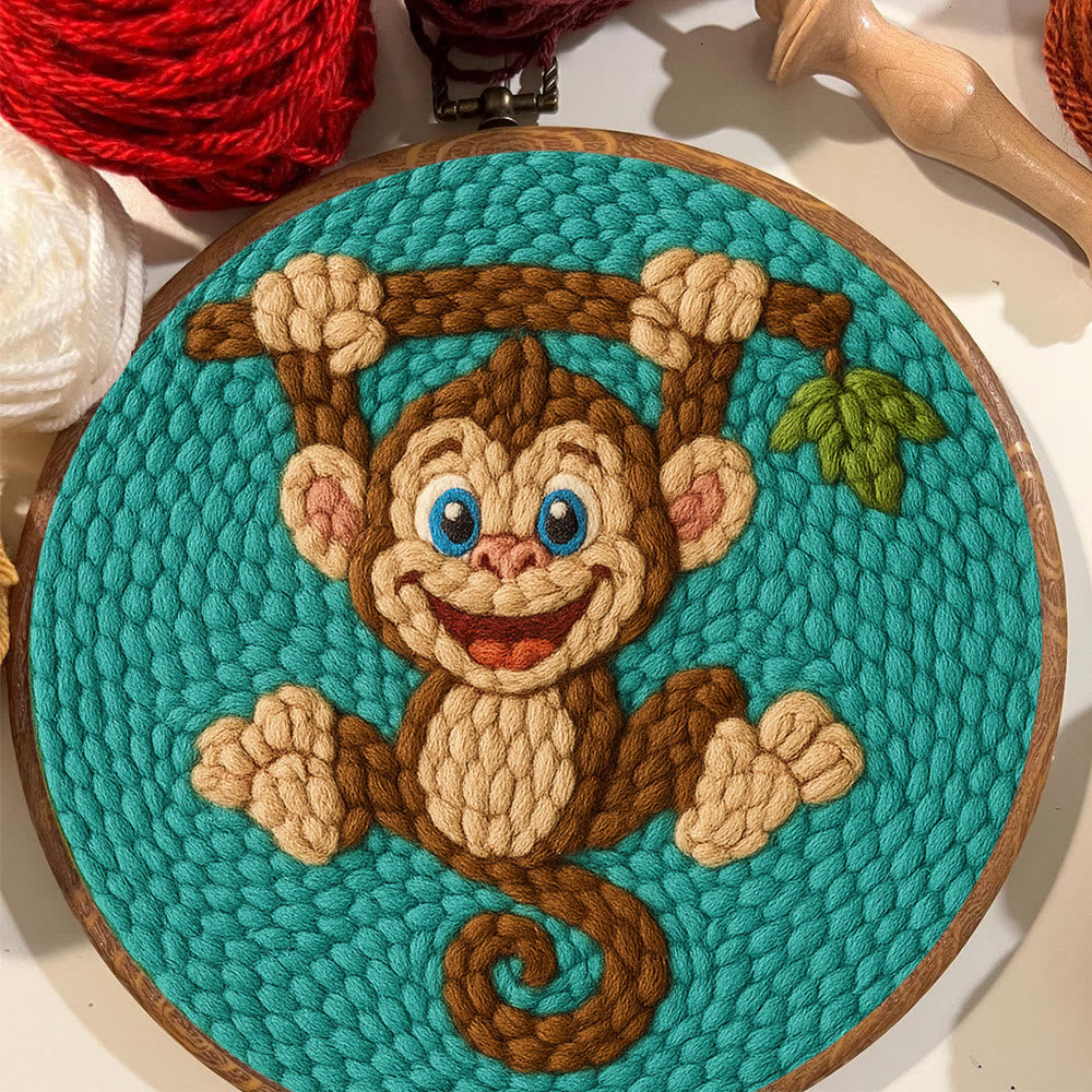 Naughty Monkey Punch Needle Kit - Diy Punch Needle Coaster | Unique Animal Needle Craft | Perfect For Home Decor - image 1